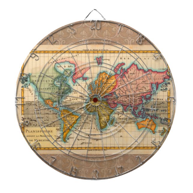 World Map 1780 Bonne Antique Planisphere  Dartboard (Front)