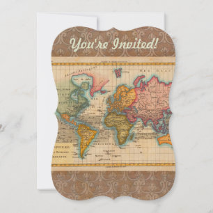 World Map 1780 Bonne Antique Planisphere  Invitation