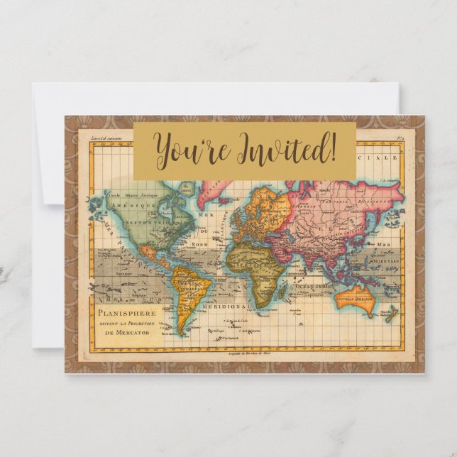 World Map 1780 Bonne Antique Planisphere  Invitation (Front)