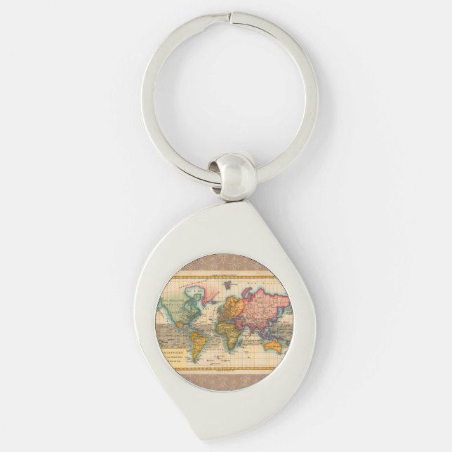 World Map 1780 Bonne Antique Planisphere  Key Ring (Front)