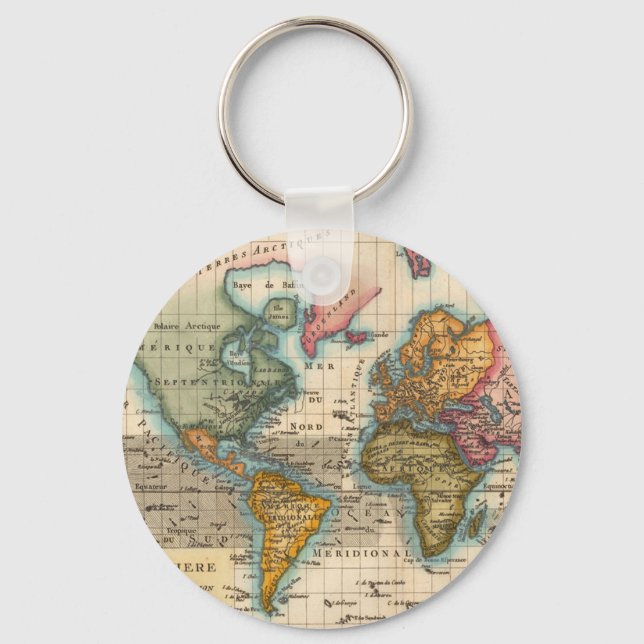World Map 1780 Bonne Antique Planisphere  Key Ring (Front)