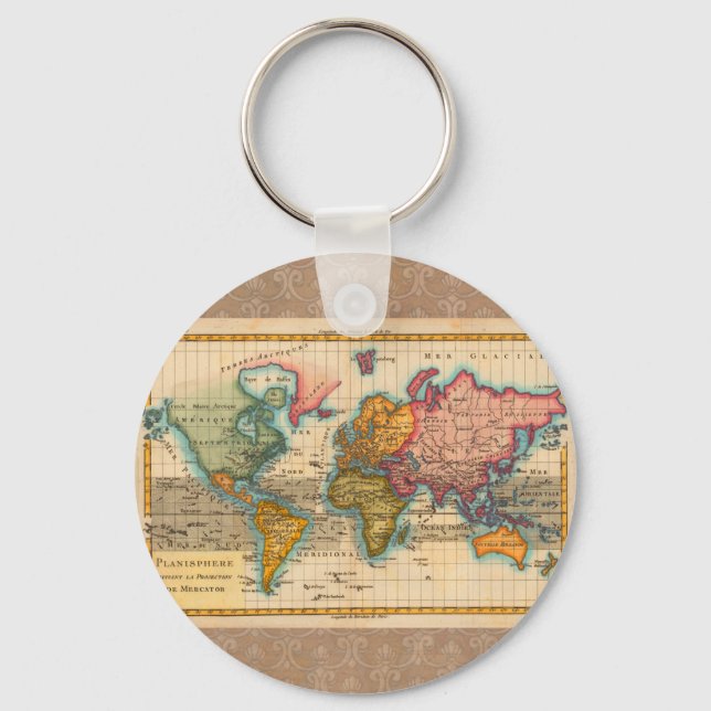 World Map 1780 Bonne Antique Planisphere  Key Ring (Front)