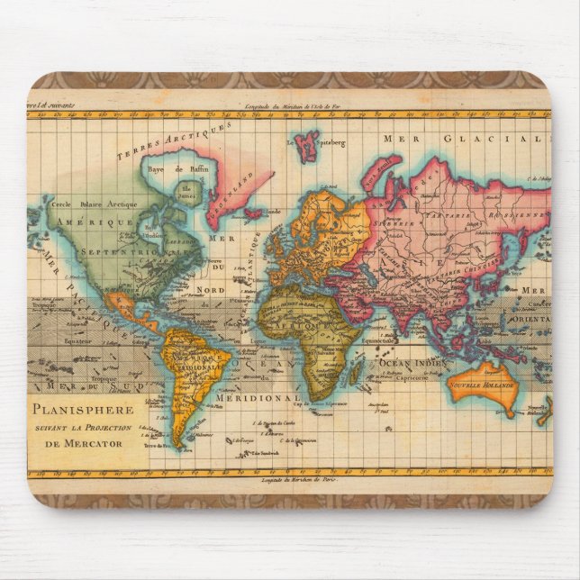 World Map 1780 Bonne Antique Planisphere  Mouse Pad (Front)