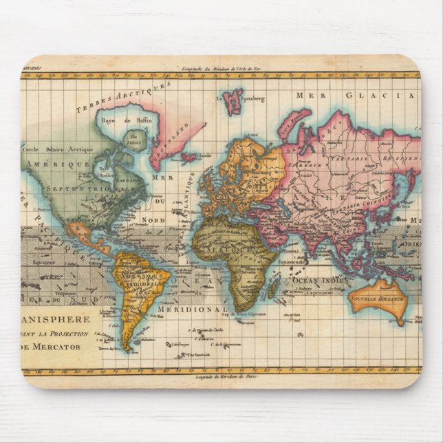 World Map 1780 Bonne Antique Planisphere  Mouse Pad (Front)
