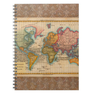 World Map 1780 Bonne Antique Planisphere  Notebook