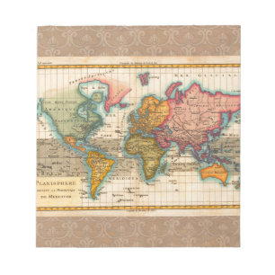 World Map 1780 Bonne Antique Planisphere Notepad