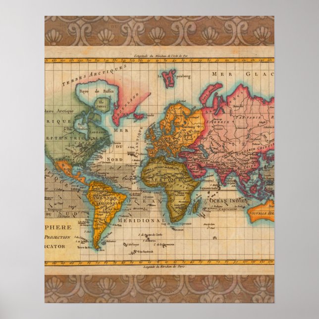 World Map 1780 Bonne Antique Planisphere  Poster (Front)