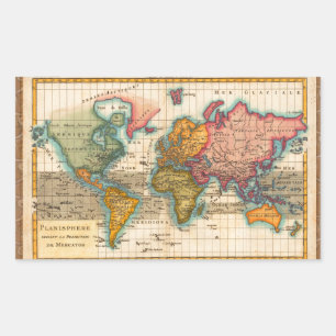 World Map 1780 Bonne Antique Planisphere  Rectangular Sticker