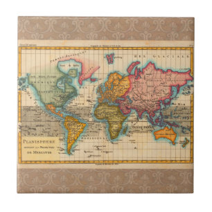World Map 1780 Bonne Antique Planisphere Tile