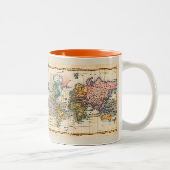 World Map 1780 Bonne Antique Planisphere  Two-Tone Coffee Mug (Right)