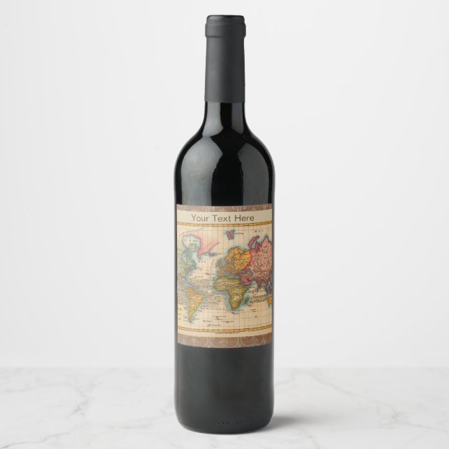 World Map 1780 Bonne Antique Planisphere  Wine Label (Front)
