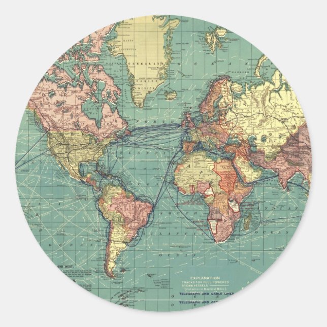 World map 1919 classic round sticker (Front)
