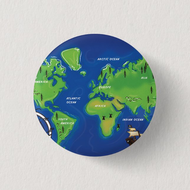 World Map 3 Cm Round Badge (Front)