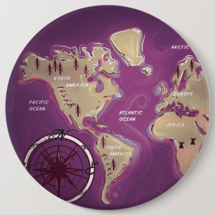 World Map 6 Cm Round Badge