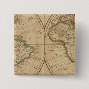 World Map 7 15 Cm Square Badge