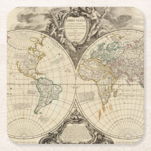 World Map 8 Square Paper Coaster