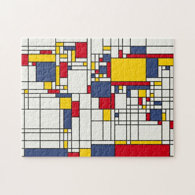 World Map Abstract Mondrian Style Jigsaw Puzzle (Horizontal)