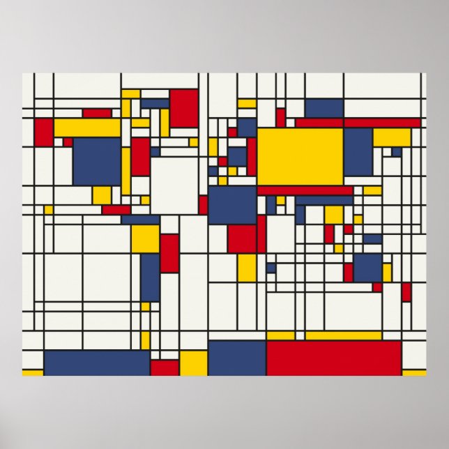 World Map Abstract Mondrian Style Poster (Front)