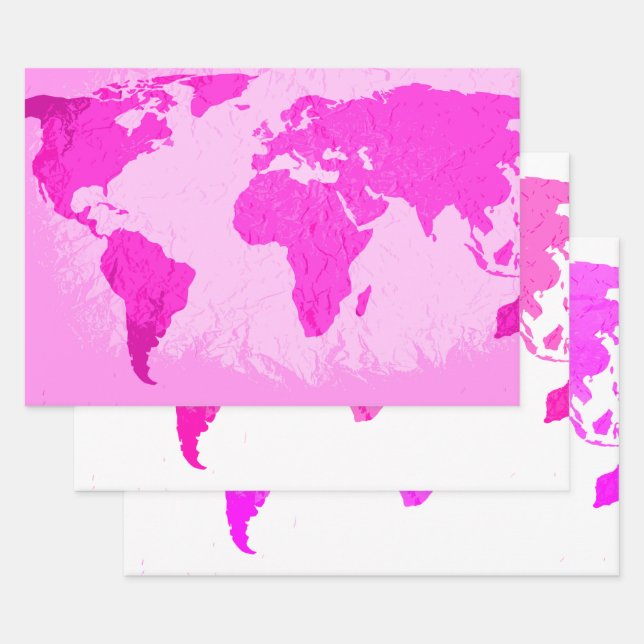 World Map Abstract Traveller Pink Purple Multicolo Wrapping Paper Sheet (Set)