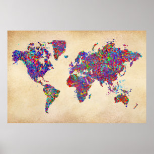 World Map, Action Painting Poster