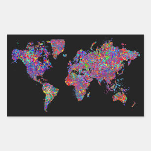 World Map, Action Painting Rectangular Sticker