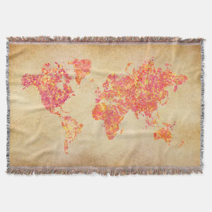 World Map, Action Painting Throw Blanket