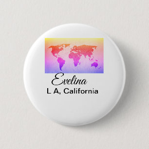 World map add name text place country city text mi 6 cm round badge