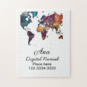 World map add your name text place city phone jigsaw puzzle
