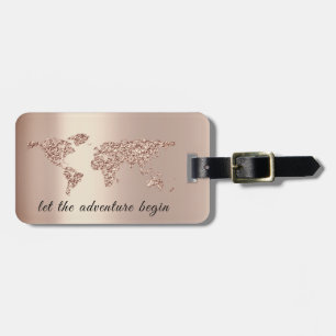 World Map Address Let The Adventure Begin Rose Luggage Tag
