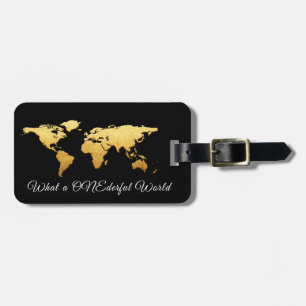World Map Address What a ONEderful Gold Modern Luggage Tag
