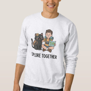 World Map Adventure Black Cat Boy Graphic Art Sweatshirt
