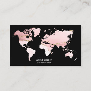 World Map Agate Pink event Planner Travel Blogger Business Card