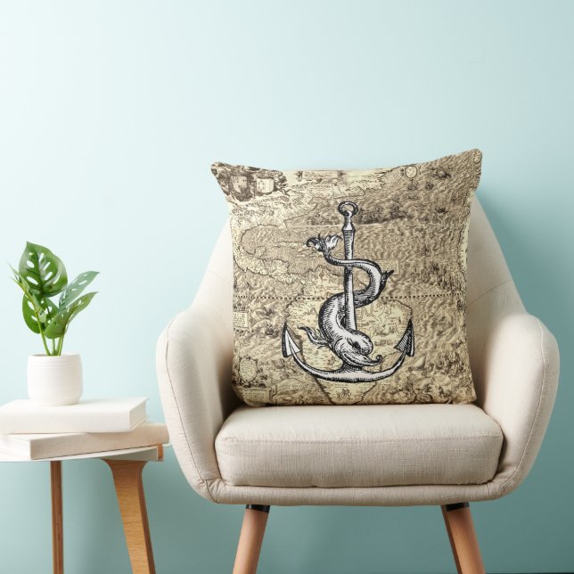 World Map Anchor and Dolphin Cushion (Chair)