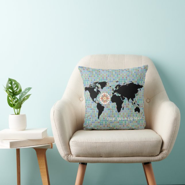 World Map, anchors and compass-rose Cushion (Chair)