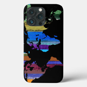 world map and colour stripes iPhone 13 pro case