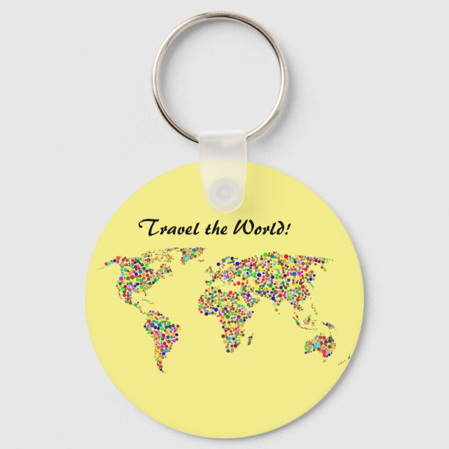 World Map and Travel the World Key Ring (Front)