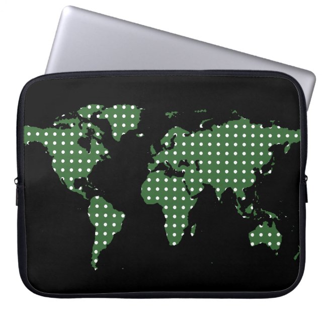 World map and white dots laptop sleeve (Front)