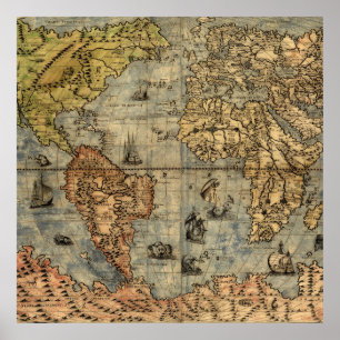 World Map Antique 1500 art print artwork