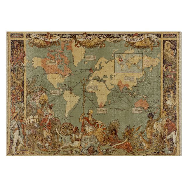 World Map Antique 1886 Illustrated Cutting Board (Front)
