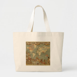 World Map Antique 1886 Illustrated Large Tote Bag