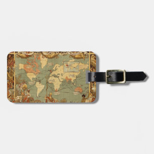World Map Antique 1886 Illustrated Luggage Tag