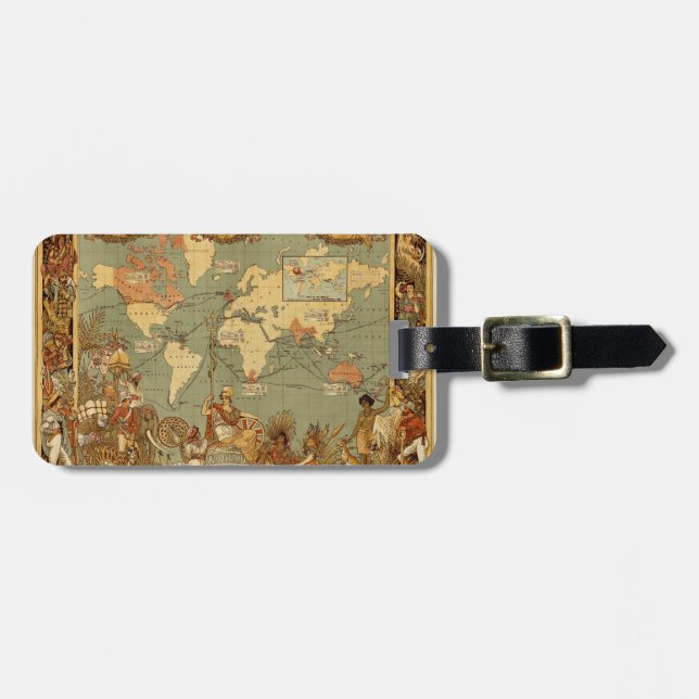 World Map Antique 1886 Illustrated Luggage Tag (Front Horizontal)