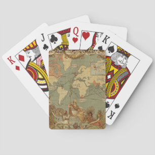 World Map Antique 1886 Illustrated Playing Cards