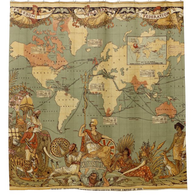 World Map Antique 1886 Illustrated Shower Curtain (Front)