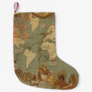 World Map Antique 1886 Illustrated Small Christmas Stocking