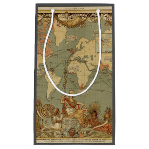 World Map Antique 1886 Illustrated Small Gift Bag