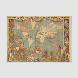 World Map Antique 1886 Illustrated Tissue Paper