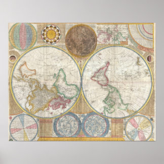 World map antique old vintage poster