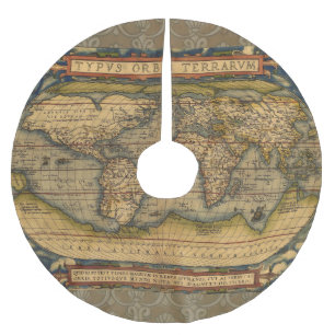 World Map Antique Ortelius Europe Travel Brushed Polyester Tree Skirt