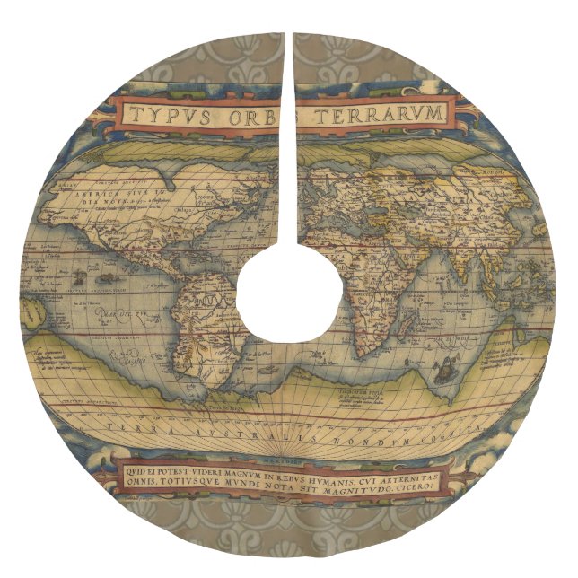 World Map Antique Ortelius Europe Travel Brushed Polyester Tree Skirt (Front)